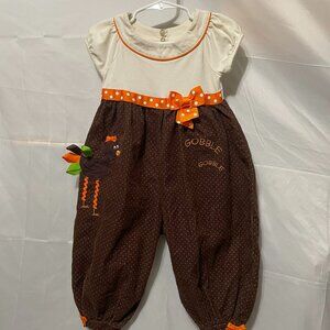 bonnie baby 24mth thansgiving romper cotton blend cream/brown/orange